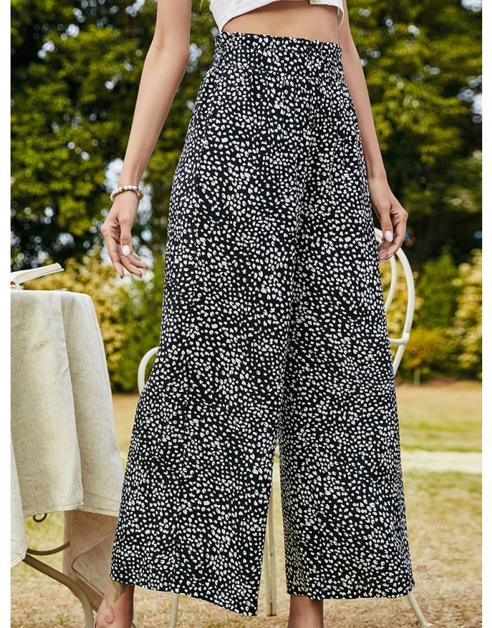 Spring Summer Printed High Waisted Wide Leg Loose Casual Trousers Pants