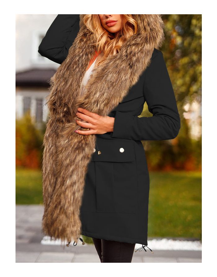 Winter New Hooded Warm Faux Fur Overcoat Women Thick Medium Long Fleece Parka